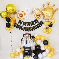 Happy Birthday Banner,Black and Gold Party 8 inches x 5 inches, Regular