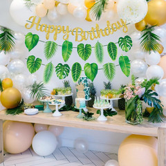 3 Pack Palm Leaf Banner Hawaii Party Decorations Green Leaves Flags Tropical Lea