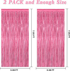 2 Pack Pink Foil Curtain Backdrop Party Decorations 3.28 x 7.05 Ft Tinsel Stream