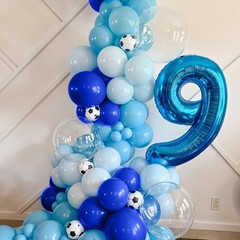 Soccer Balloon Arch Kit,Royal Blue Silver White Metallic Silver Football Ball…