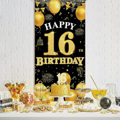 Happy 16Th Birthday Decorations for Girls and Boys, Black and Gold 16Th Birthday