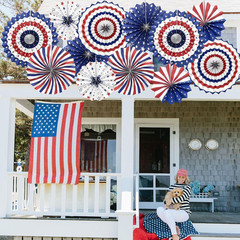 4Th of July Patriotic Decorations, 12Pcs Red White Blue Hanging Paper Fans