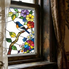 Vibrant Flower Bird Decal for Windows Balcony Glass Decoration 40x60cm
