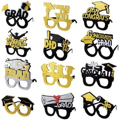 Graduation Eyeglasses Black and Gold 12 Pack Class of 2026 – Photo Booth Props