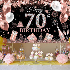 Happy 70Th Birthday Banner for Women Black and Rose Gold Glitter Balloon 70 Birt