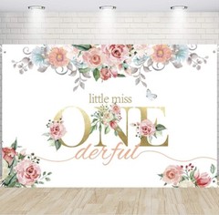 Miss Onederful 1 year old Birthday Party Photography Backdrop Watercolor Floral