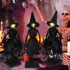 Witch Decorations Indoor 3pcs Primitive Halloween Witch on Wooden Stand