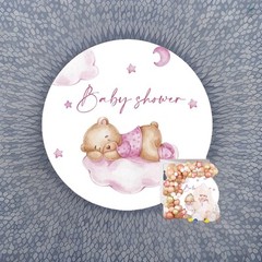 Bear Baby Shower Round Backdrop Cover for Girl Bear Theme Baby Shower Background