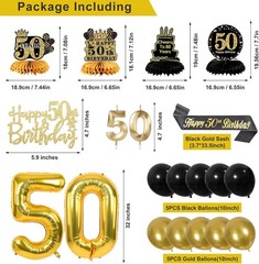 27Pcs 50Th Birthday Decorations for Men,Black Gold 50Th Party Decorations