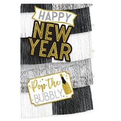NEW YEAR’S ‘ Black Gold and Silver’ FRINGE BACKDROP W/ CUTOUTS (14) 1Party