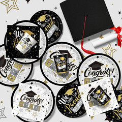 Graduation Decorations 2026 Black and Gold Grad Party Supplies with Disposable