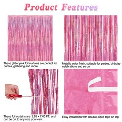 2 Pack Glitter Pink Backdrop 3.28 FT x 7.05 FT Birthday Party Decorations Laser