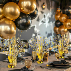 6 Pcs Metallic Foil Spray Centerpiece Party Happy Birthday Gold and Silver Small