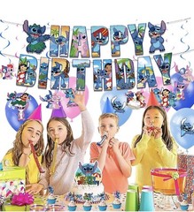 NEW Cartoon Lilo & Stitch Theme Birthday Party Decorate Supplies Set US Stock