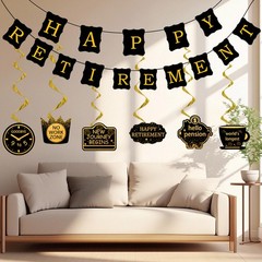 21Pcs Happy Retirement Party Decorations for Men Women,Black Gold Black