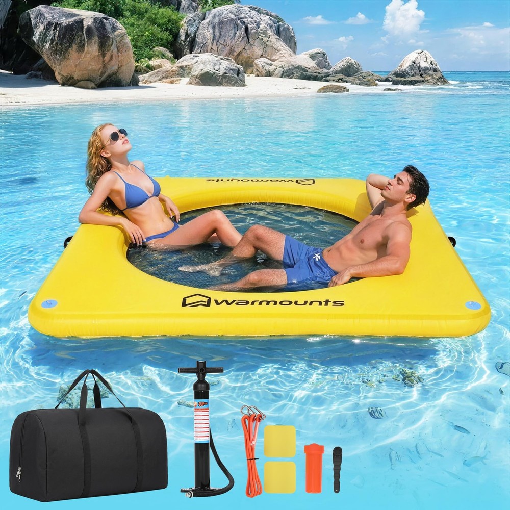 Inflatable Floating Dock, Non-Slip Water Hammock with Mesh Center, 600lbs Cap…