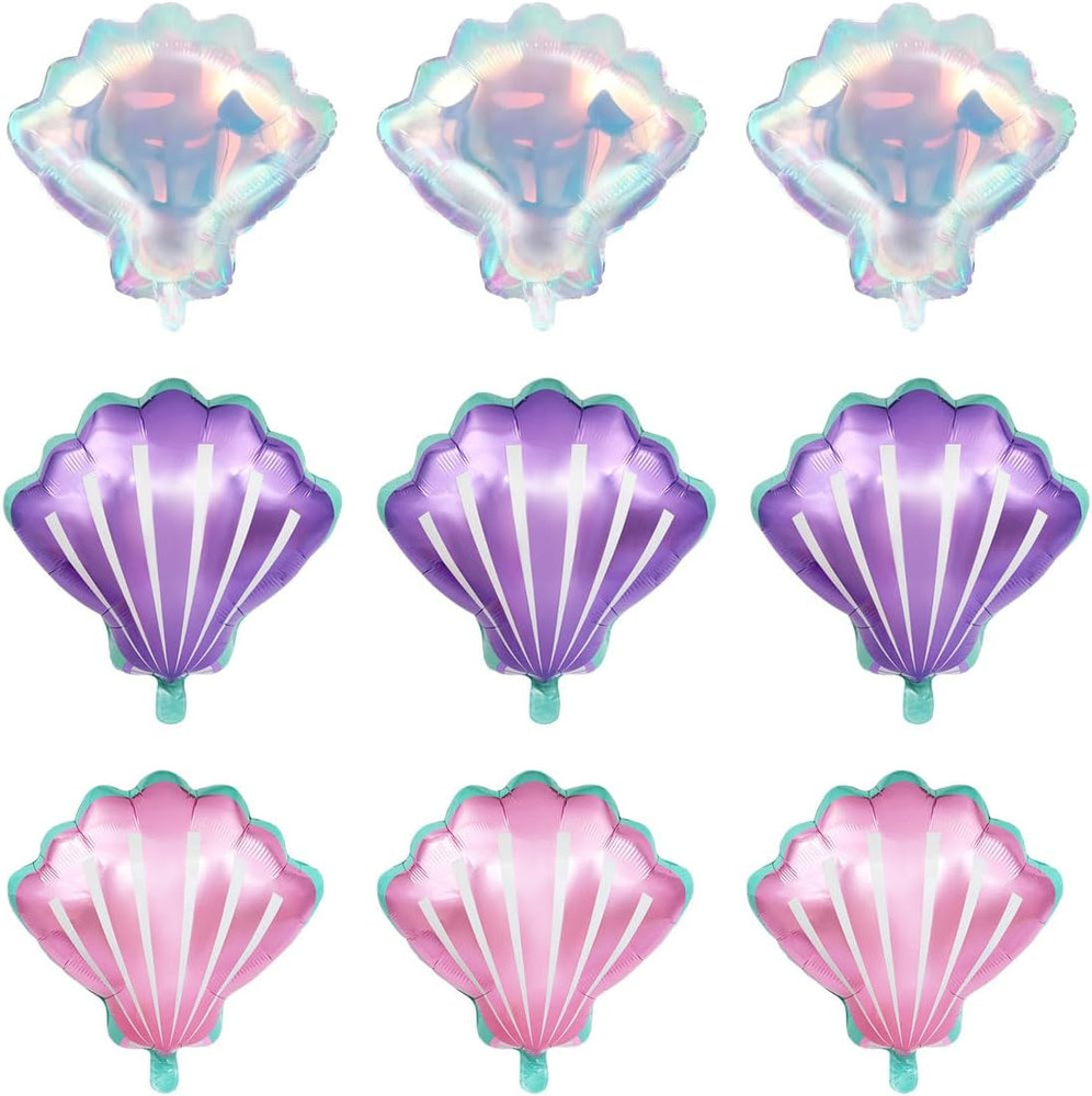 9 Pcs Seashell Balloons Multi-Color Shell Balloon Ocean Balloons for Birthday Ba