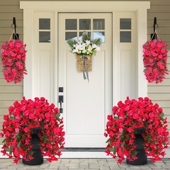 Sggvecsy Artificial Fake Hanging Flowers Plants for Outdoor 2Pcs, Rose Red