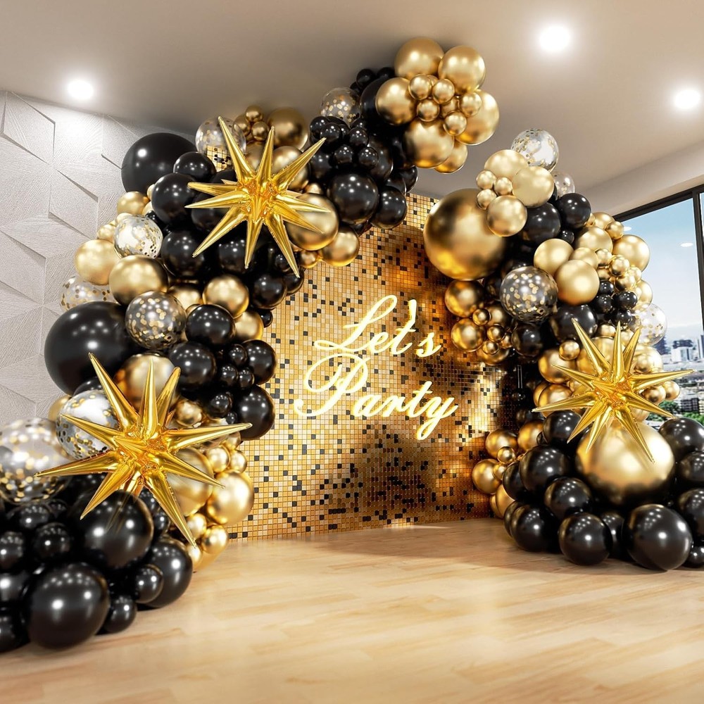 Black and Gold Balloon Arch Kit for Graduation Birthday New Year Anniversary
