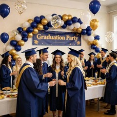 Navy Blue Gold Graduation Party Balloons 50pc Set Arch Garland Kit Decor