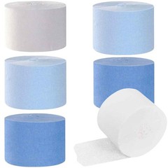 6 Rolls Dusty Light Blue White Crepe Paper Streamers 1.8 Inch 82 Ft Pot