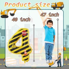 Construction Theme Balloons Set,Yellow and Black Striped Construction Foil Nu…