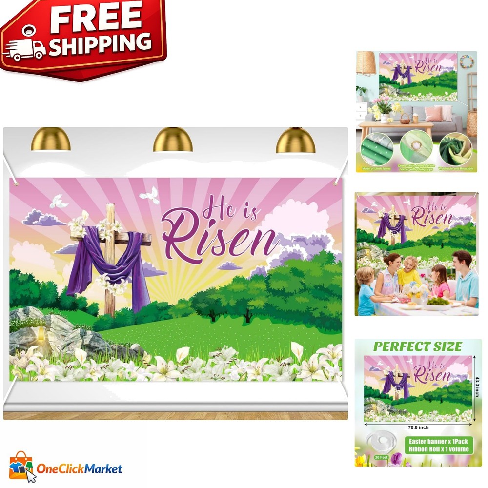 Large 72×44 Inch He is Risen Banner – Easter Decoration for All Spaces