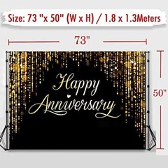 Happy Anniversary Backdrop Party Decorations, Black Gold Glitter Bokeh Dots W…