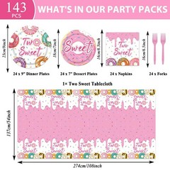 143Pcs Sweet Birthday Party Decorations Girls Donut tableware Set Sweet Donut…