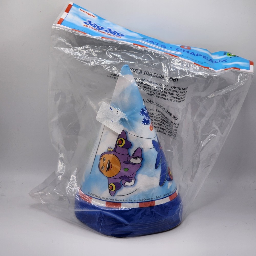 JAY JAY the JET PLANE Birthday Party Hats Cartoon NIP NOS Rare