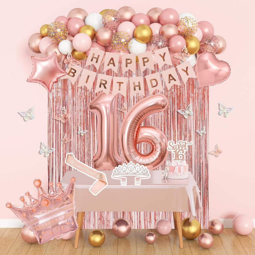 Sweet 16 Party Decorations, 16Th Birthday Decorations for Girls Rose Gold Pink F
