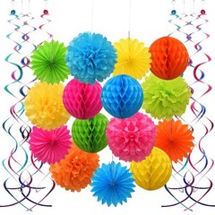 Colorful Paper Party Decorations, Tissue Paper Flower&Party Pom Poms wth Swir…