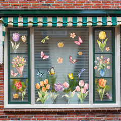 9 Sheets Flowers Window Clings Colorful Tulips Window Stickers Butterfly Drag…
