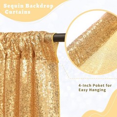 Sequin Backdrop Gold Curtains 4 Panels 2ftx8ft Glitter Shimmer Fabric Sparkly