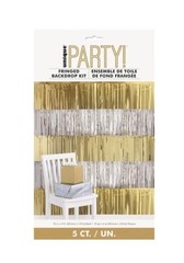 Fringed Backdrop Kit New Year’s Gold & Silver Party Foil 12 in x 4 ft each, 5 ct