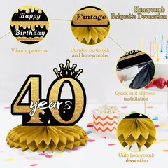 9 PCS 40th Birthday Decorations 1986 Table Toppers Black & Gold Centerpieces