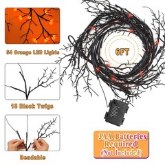 [8 Modes & Timer 6Ft 54 LED Willow Vine Twig Garland with 6FT-Orange, Orange