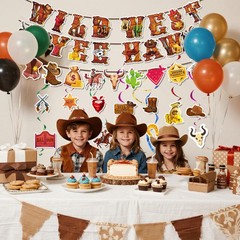 Western Cowboy Party Decorations, 13 Pcs Cowboy Wild West Hanging Swirls Banner
