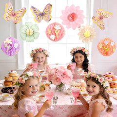 Pastel Butterfly Decorations Hanging Paper Flowers Honeycomb Birthday for Fairy