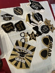 Grad Party Supply LOT Gold Black Silver Decorations Centerpiece Garlands Banner