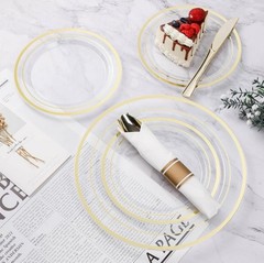 350PCS Gold Plastic Dinnerware Set, Disposable Party Plates for 50 Guests…R1W2