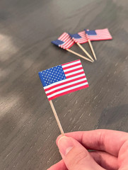 2.5″ American Flag Toothpicks, Patriotic Cupcake Toppers, USA Party Food Picks