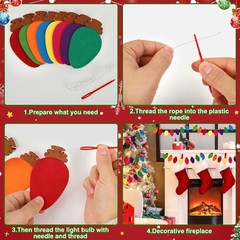 4Pcs Felt Christmas Light Bulbs Garland Colorful Holiday Banner Decor