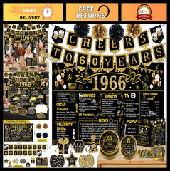 60th Birthday Party Decorations Set, 103 PCS Vintage 1966 Theme, Tableware & Bac