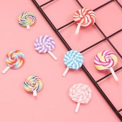 36PCS Clay Lollipop Candy Embellishment DIY Rainbow Color Lolly Crafts (Random)