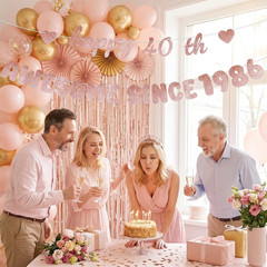 Rose Gold 40Th Birthday Decorations for Women – Glittery Happy 40Th Birthday Ban
