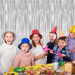 2 Pack Tinsel Backdrop, 3.28 FT x 7.05 FT Birthday Party Decorations, Silver Par