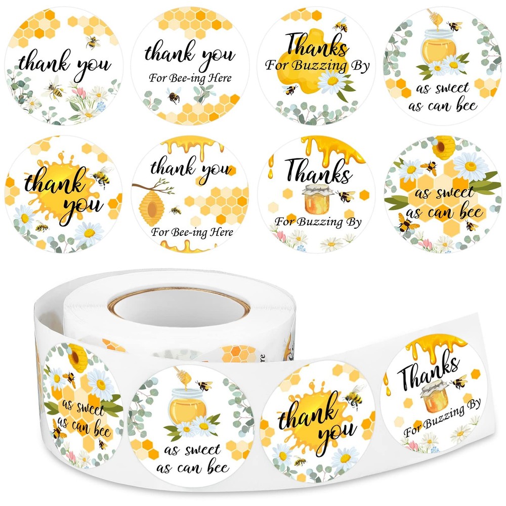 Eersida 500 Pcs 1.5 Inch Bee Thank You Stickers inches, Yellow, Black