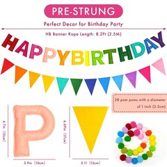 CANREVEL Pre-Strung 3D Rainbow Happy Birthday Banner, 3 PCS Multi Color