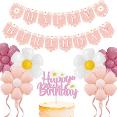 Pink Daisy Flower Party Decorations Set with Happy Birthday Banner Cake Topper 6